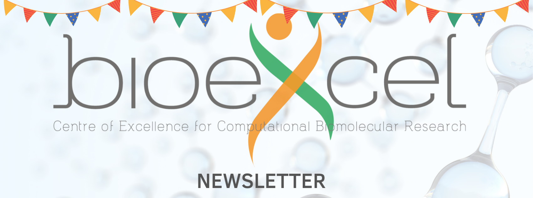 BioExcel newsletter header with colourful streamers on the top